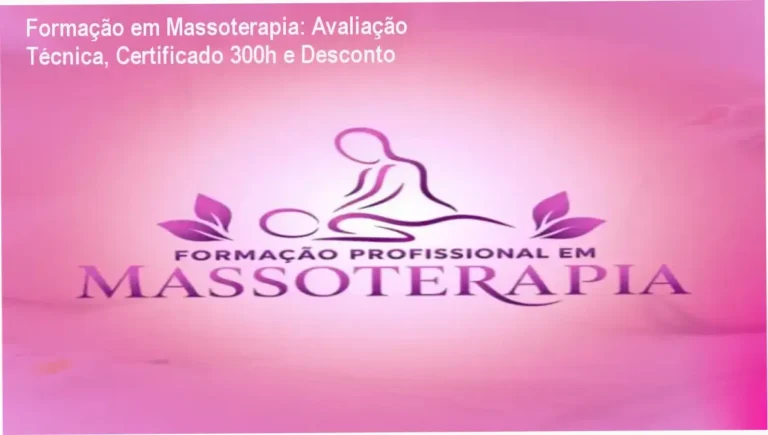 Imagem promocional da Formação em Massoterapia com destaque para desconto de 50% e certificado 300 horas