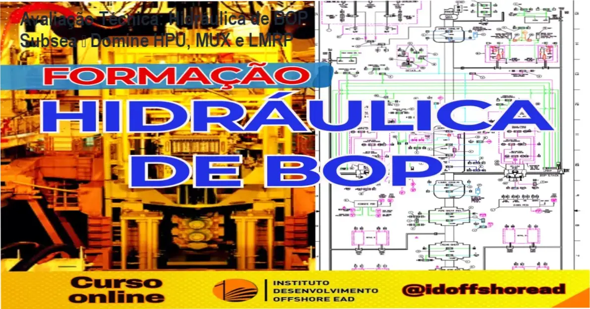 Instrutor explicando diagramas hidráulicos de BOP Subsea em ambiente de treinamento online