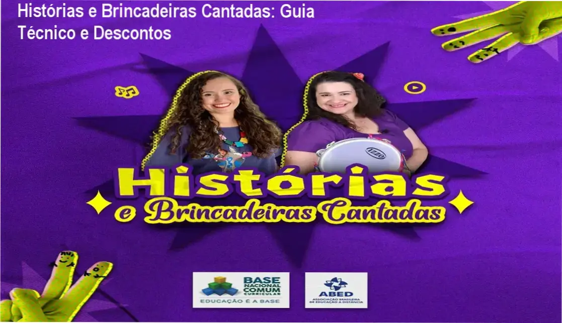 Capa do curso Histórias e Brincadeiras Cantadas mostrando instrumentos e crianças cantando