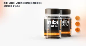 Frasco de Inibi Black mostrando cápsulas para queima de gordura e controle do apetite