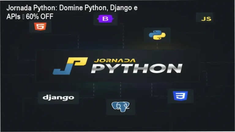 Jornada Python: Domine Python, Django e APIs – 60% OFF 3 Banner da Jornada Python com 60% de desconto e destaque para cursos de Python, Django e APIs