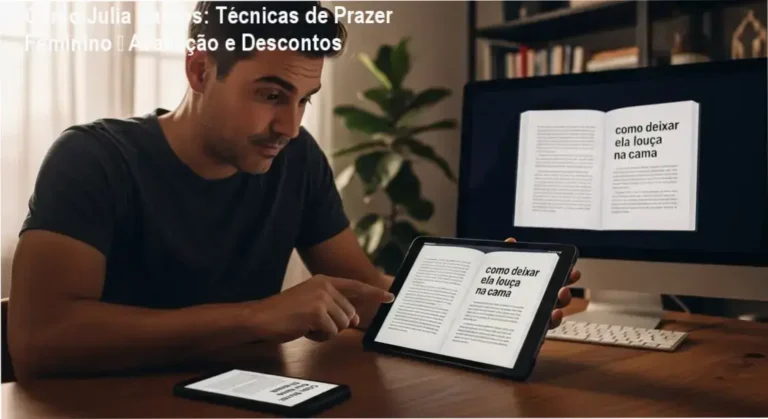 Imagem promocional do curso Julia Santos sobre técnicas de prazer feminino com destaque para cupom de desconto