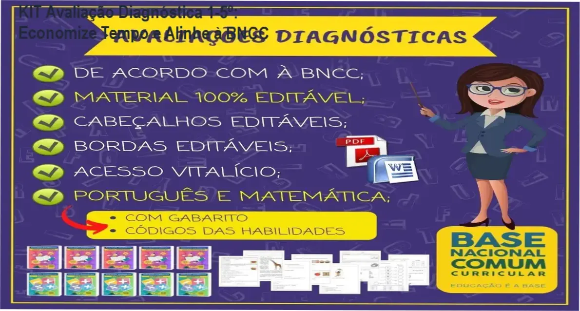 KIT Avaliação Diagnóstica 1º ao 5º ano – material editável alinhado à BNCC, ideal para professores