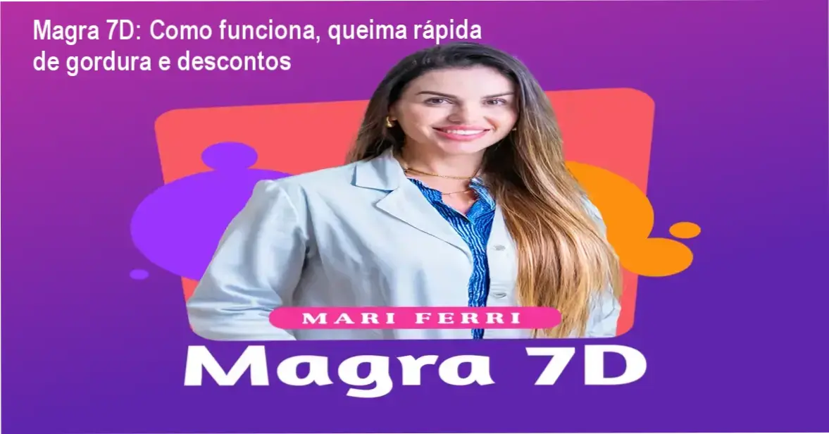 Imagem promocional do curso Magra 7D mostrando queima de gordura em 7 dias e cupom de desconto