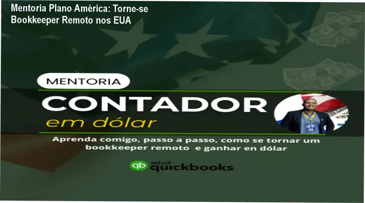 Capa da Mentoria Plano América mostrando oportunidade de trabalhar como Bookkeeper remoto nos EUA