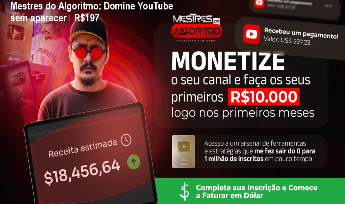 Mestres do Algoritmo: Domine YouTube sem aparecer – R$197 1 Mestres do Algoritmo: Domine YouTube sem aparecer – R$197