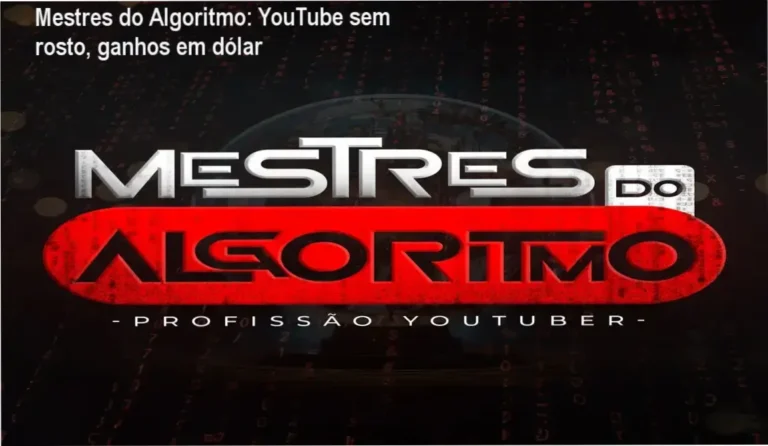 Capa do curso Mestres do Algoritmo mostrando ganhos em dólar para canais YouTube sem rosto