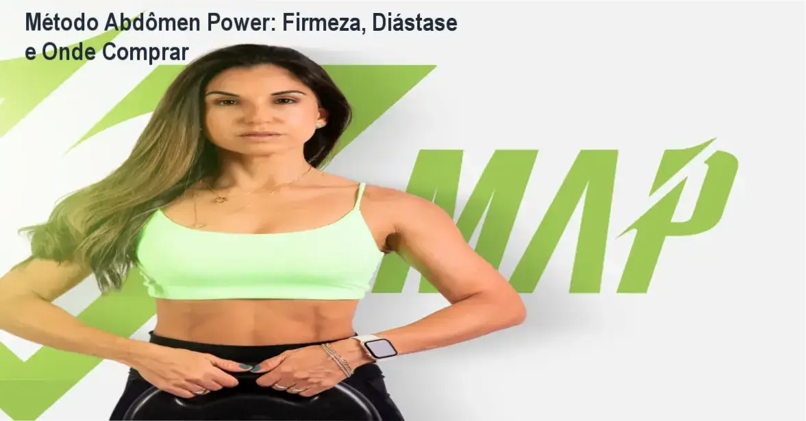 Imagem promocional do Método Abdômen Power mostrando barriga tonificada e indicação de onde adquirir