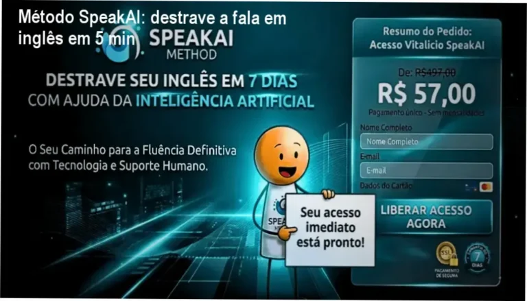 Método SpeakAI: destrave a fala em inglês em 5 min 2 Método SpeakAI da Global Digital Labs para iniciantes que travam ao falar inglês