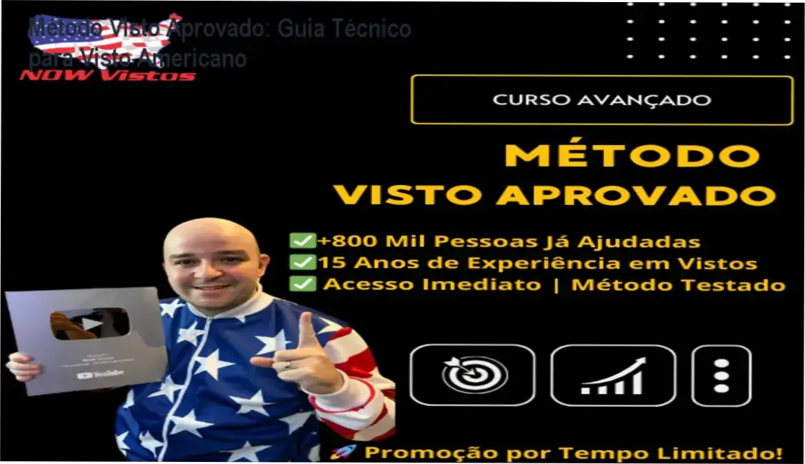 Capa do Método Visto Aprovado mostrando passo a passo para obter visto americano