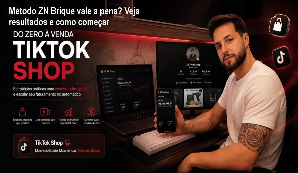 Tela de celular mostrando resultados de vendas do Método ZN Brique com estratégia orgânica no TikTok