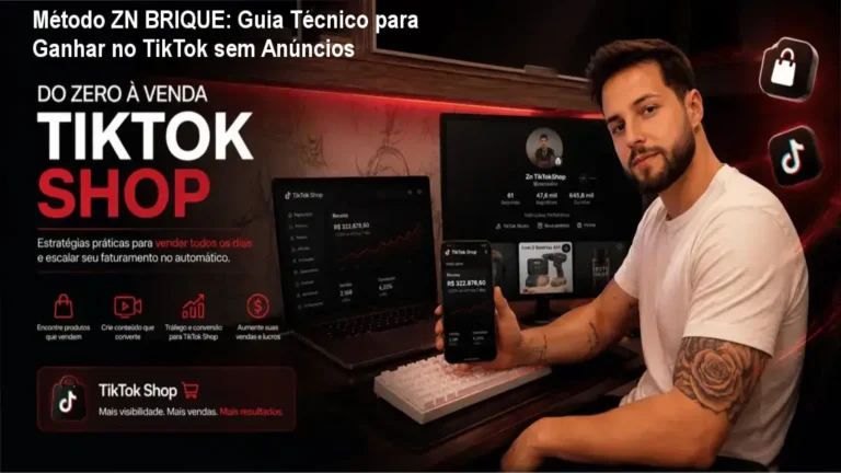 Tela do curso Método ZN BRIQUE mostrando estratégias de vendas orgânicas no TikTok