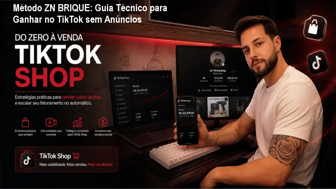Tela do curso Método ZN BRIQUE mostrando estratégias de vendas orgânicas no TikTok