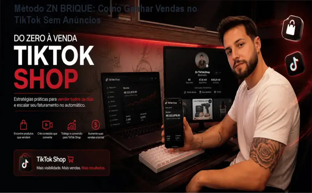 Tela do curso Método ZN BRIQUE mostrando passo a passo de vendas orgânicas no TikTok