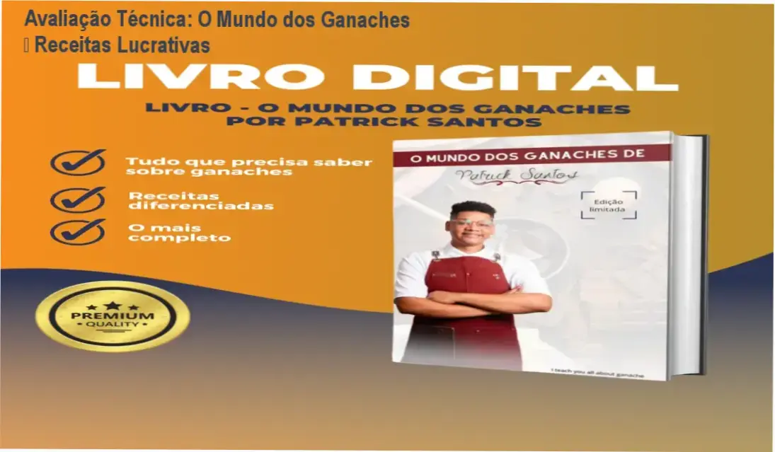 Capa do livro digital O Mundo dos Ganaches mostrando receitas práticas para confeiteiros iniciantes