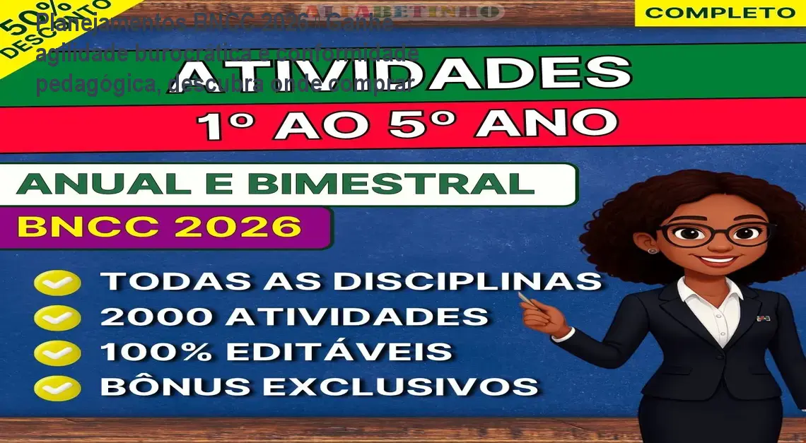 Modelo editável de Planejamentos BNCC 2026 sendo usado por professor em laptop, demonstrando agilidade na preparação de aulas