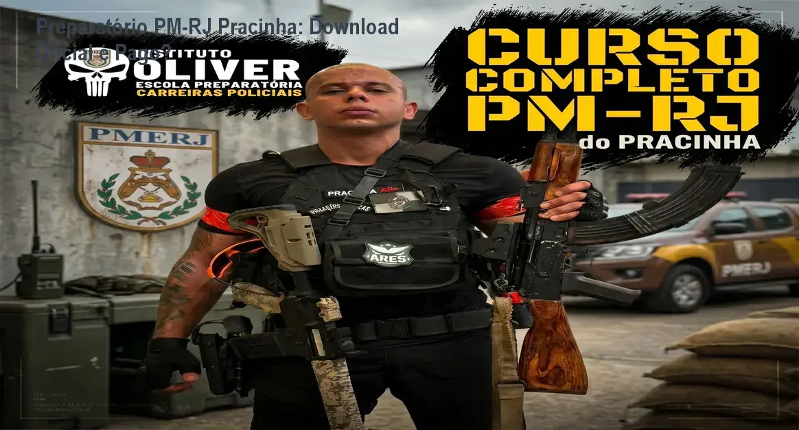 Captura da página oficial do Preparatório Completo PM-RJ Pracinha mostrando opções de download