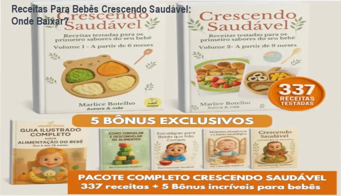 Capa do ebook Receitas Para Bebês Crescendo Saudável mostrando receitas nutritivas