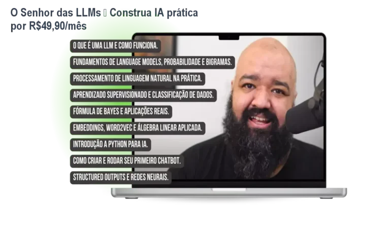 Capa do curso O Senhor das LLMs de Caio Gomes mostrando aprendizado prático de IA