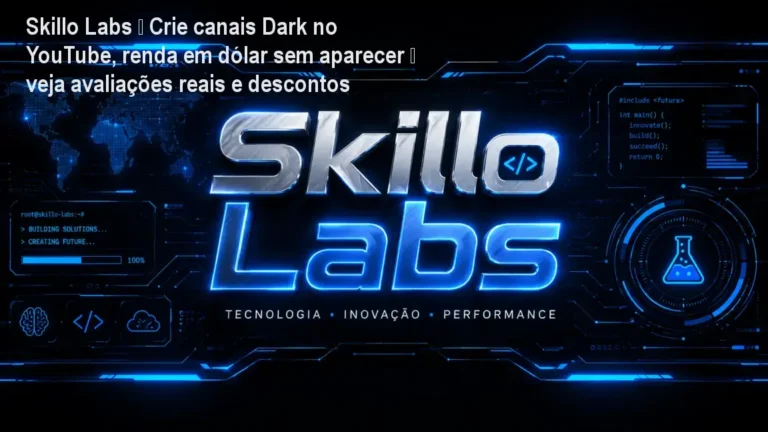 Imagem do curso Skillo Labs mostrando tela de dashboard de canais YouTube sem rosto e destaque para renda em dólar
