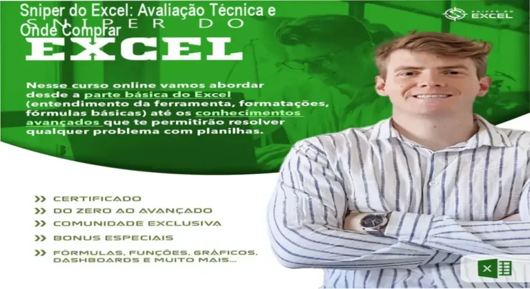 Capa do curso Sniper do Excel mostrando dashboard e botão de acesso à oferta promocional