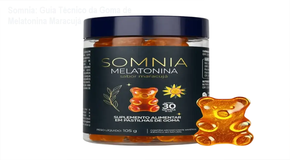 Goma de melatonina Somnia sabor maracujá ao lado de uma noite tranquila