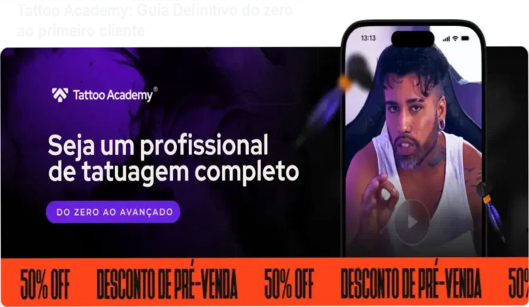 Banner da Tattoo Academy mostrando curso online, mentoria e cupom de desconto