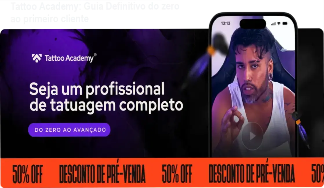 Banner da Tattoo Academy mostrando curso online, mentoria e cupom de desconto