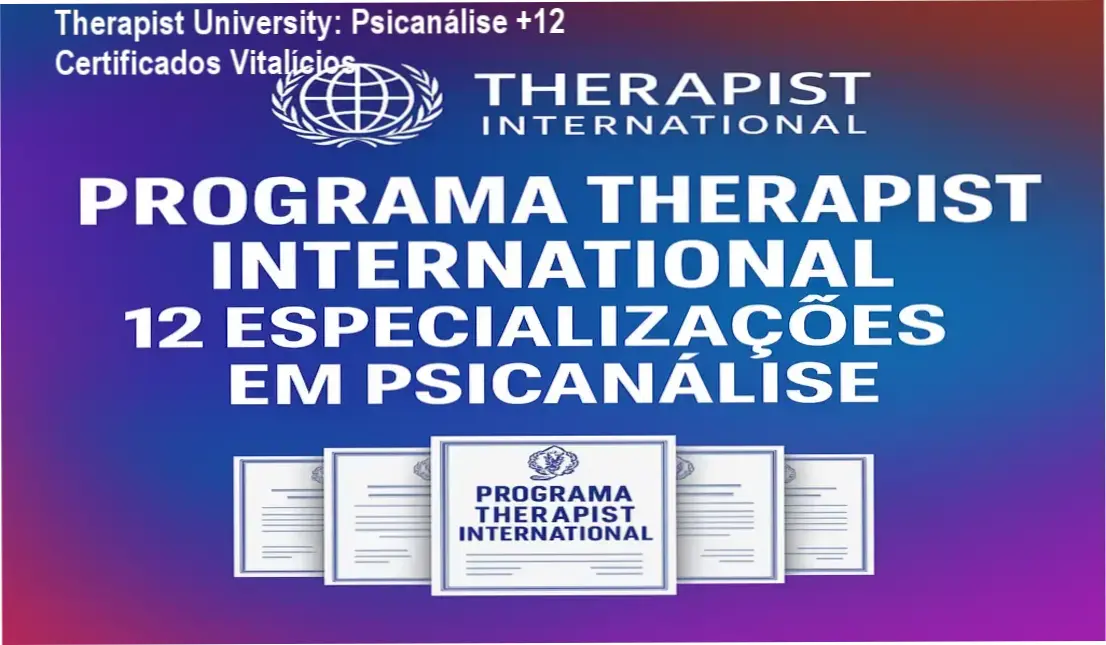 Tela do curso Therapist University de psicanálise mostrando 12 certificações e oferta especial