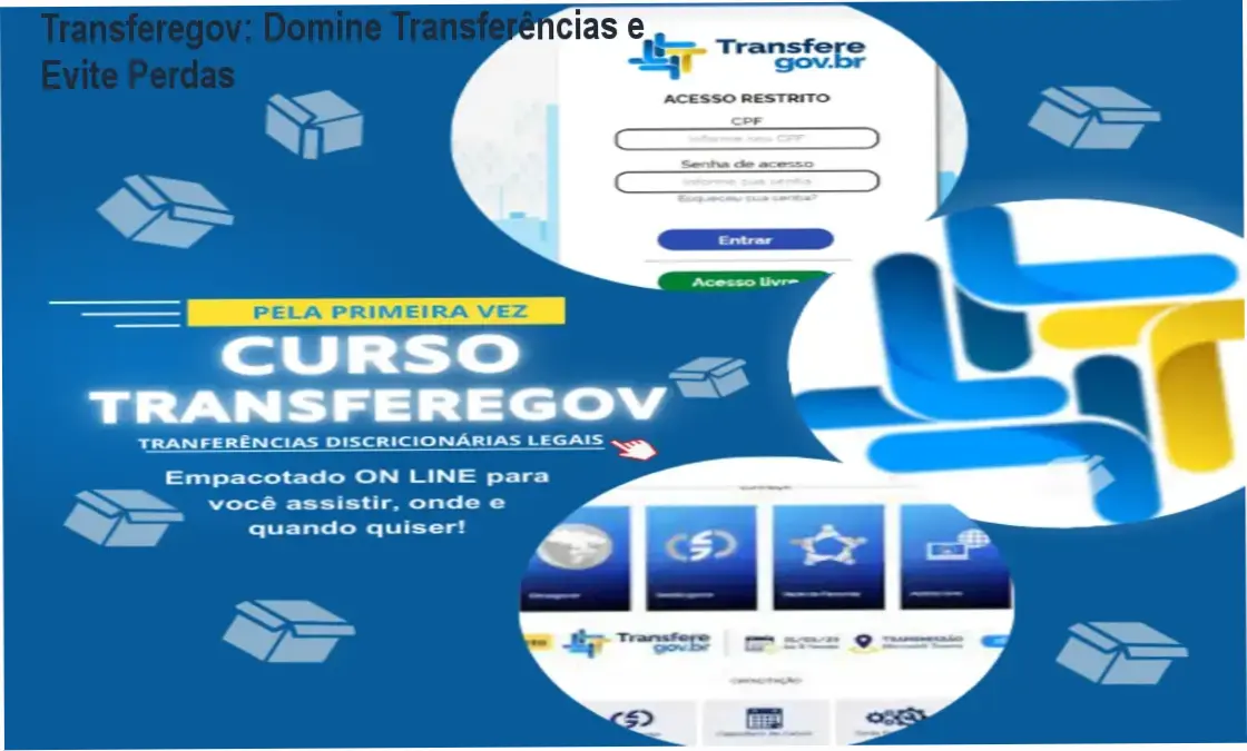 Tela do curso Transferegov mostrando módulo prático de transferência de recursos