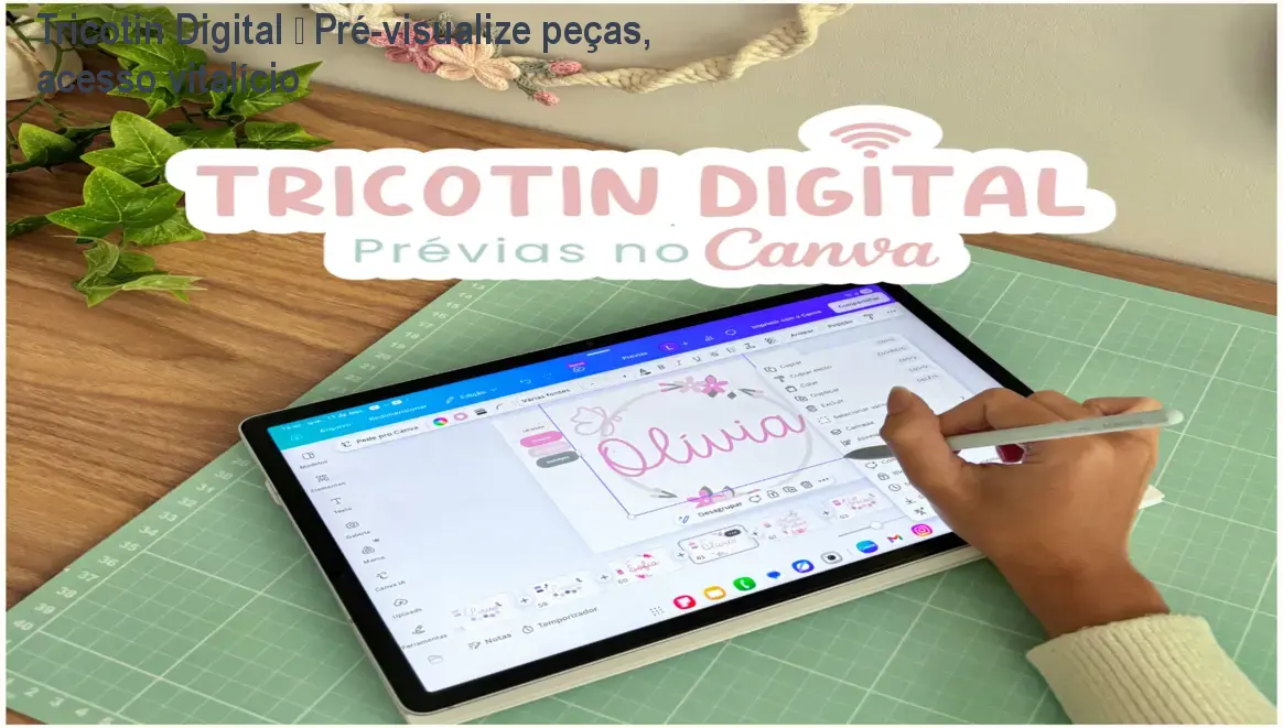 Tela do Canva mostrando pré‑visualização de um projeto Tricotin criado no curso Tricotin Digital
