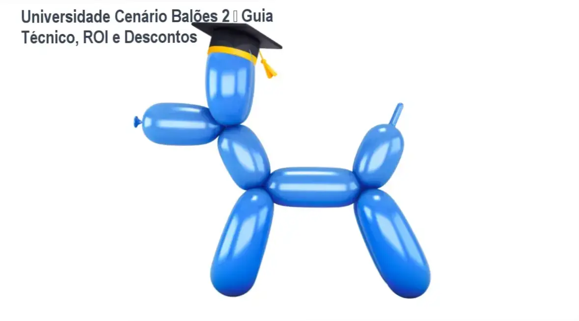 Imagem promocional da Universidade Cenário Balões 2 com destaque para descontos e cupom exclusivo