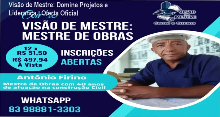 Capa do curso Visão de Mestre mostrando mestre de obras analisando projeto