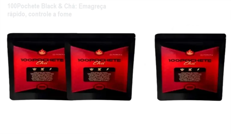 100Pochete Black & Chá: Emagreça rápido, controle a fome 2 Frasco de 100Pochete Black e Chá ao lado de cupom de desconto, simbolizando emagrecimento rápido e energia