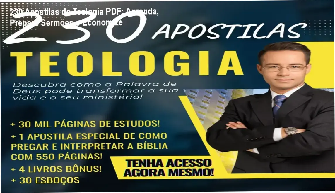 Capa das 230 apostilas de Teologia em PDF com bônus e cupom de desconto