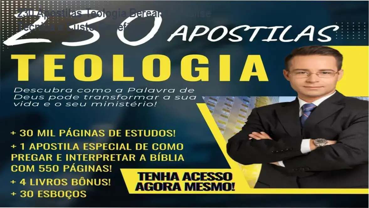 230 Apostilas Teologia Bereana - Visualização interna do material com esboços de pregação e estudos teológicos completos