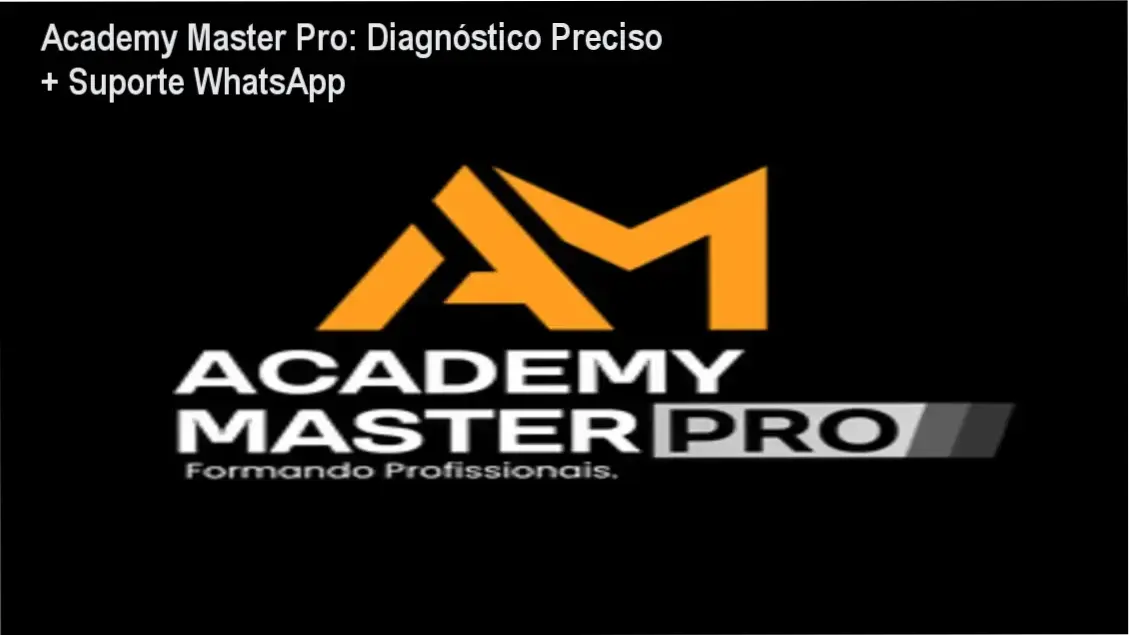 Tela da Academy Master Pro mostrando suporte via WhatsApp e módulos de diagnóstico automotivo