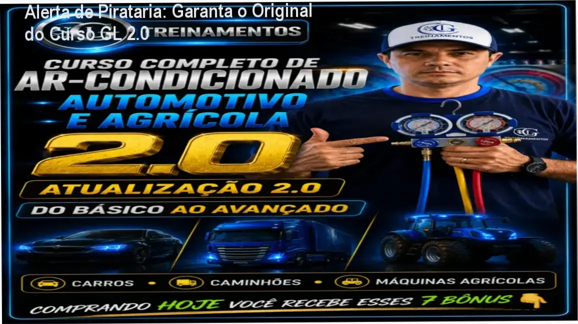 Capa do artigo sobre como comprar o curso original de ar-condicionado automotivo e agrícola de Giliard Mota, evitando pirataria