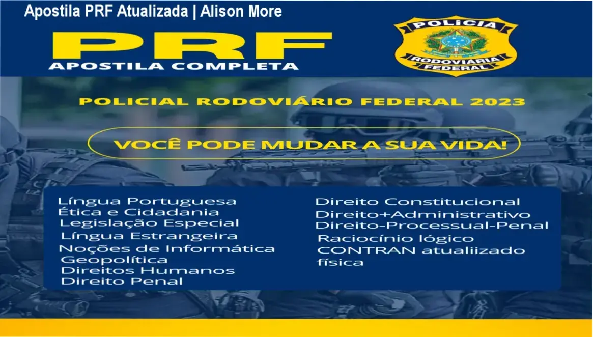 Capa da Apostila PRF atualizada por Alison More, com destaque para o título e conteúdo teórico