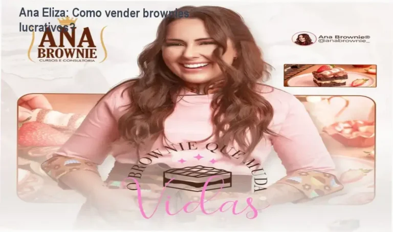 Ana Eliza apresentando o curso Brownie que Muda Vidas, mostrando brownies gourmet e gráficos de lucro
