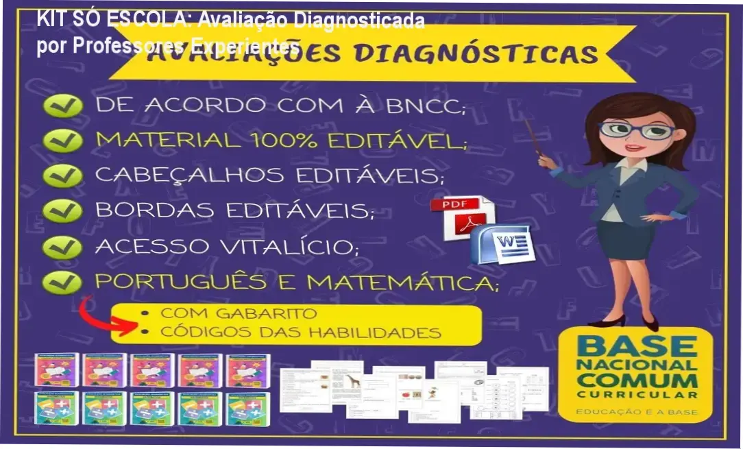 Avaliação Diagnóstica 1º ao 5º ano por J.A Bertotto - material editável alinhado BNCC com gabarito impresso