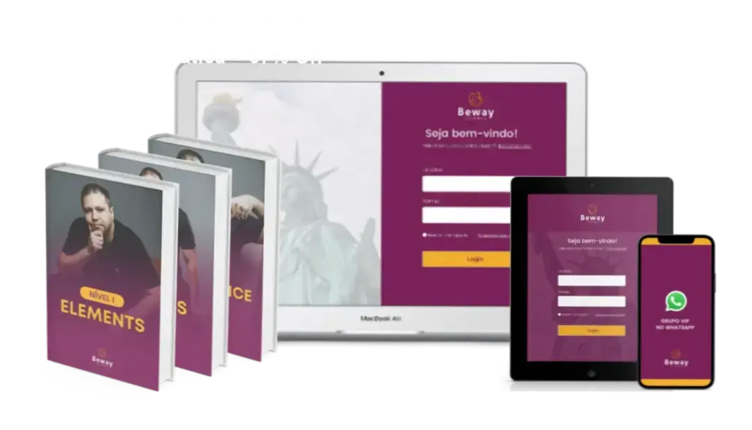 Capa do curso Beway 2.0 mostrando método de fluência em inglês com desconto