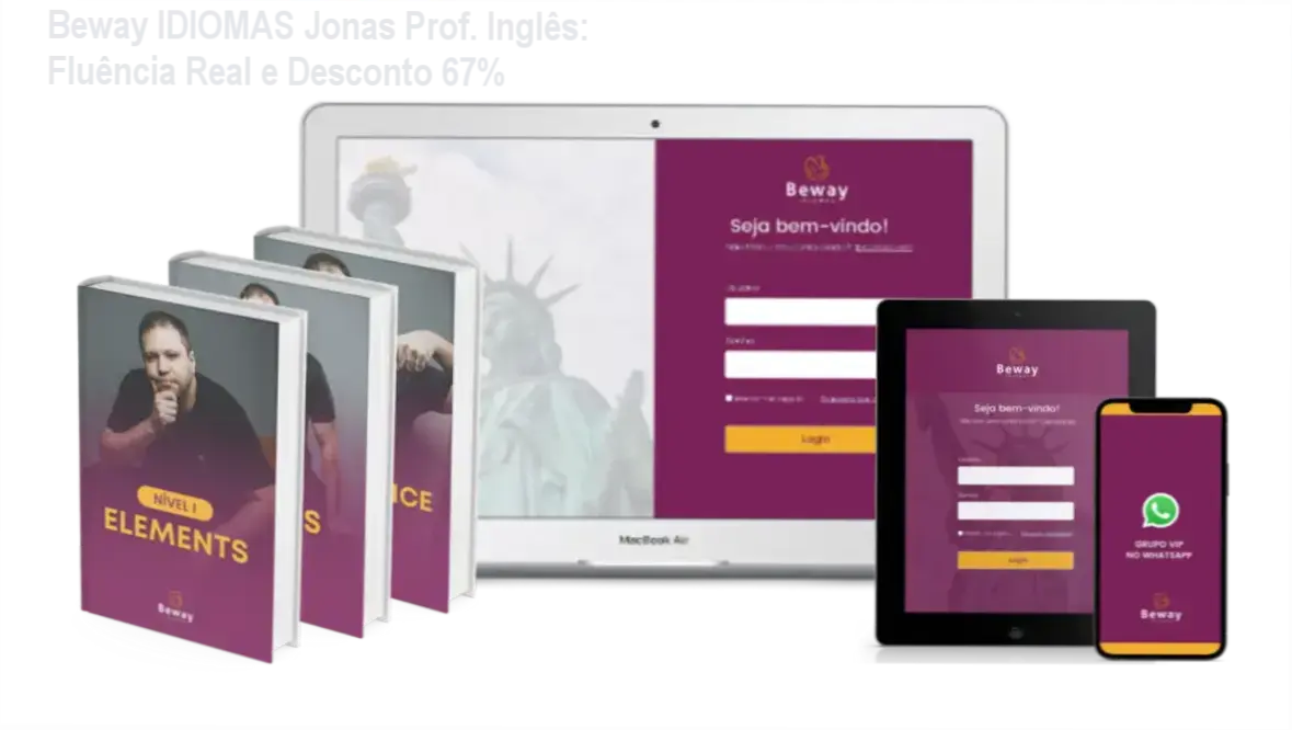 Capa do curso Beway IDIOMAS Jonas Prof. Inglês com destaque para 67% de desconto