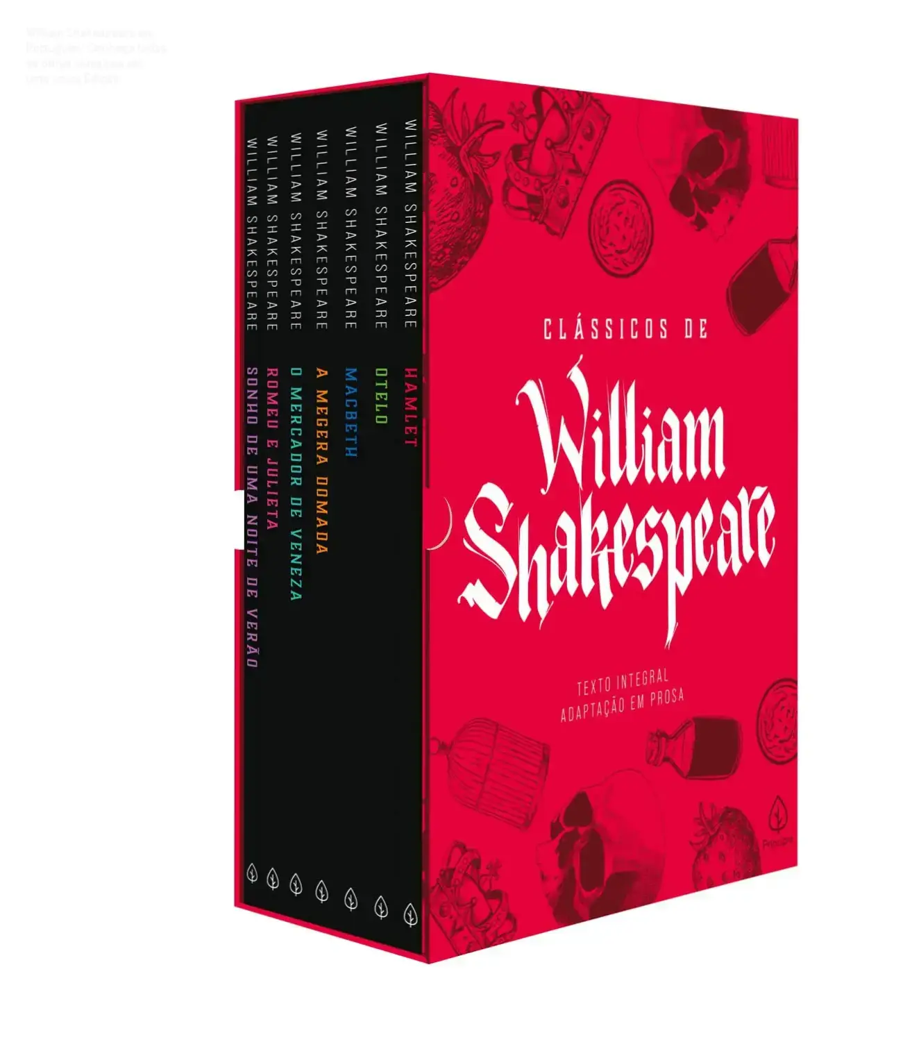 Box Clássicos de William Shakespeare em Portuguese - Versão adaptada por Júlio Emílio Braz - Visualização interna das 7 obras clássicas