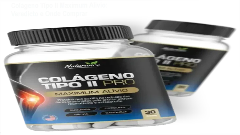 Frasco de Colágeno Tipo II Maximum Alívio com destaque para promoção e link de compra