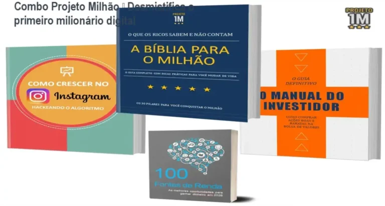 Combo Projeto Milhão: conteúdo completo de educação financeira e Instagram em e-books digitais.