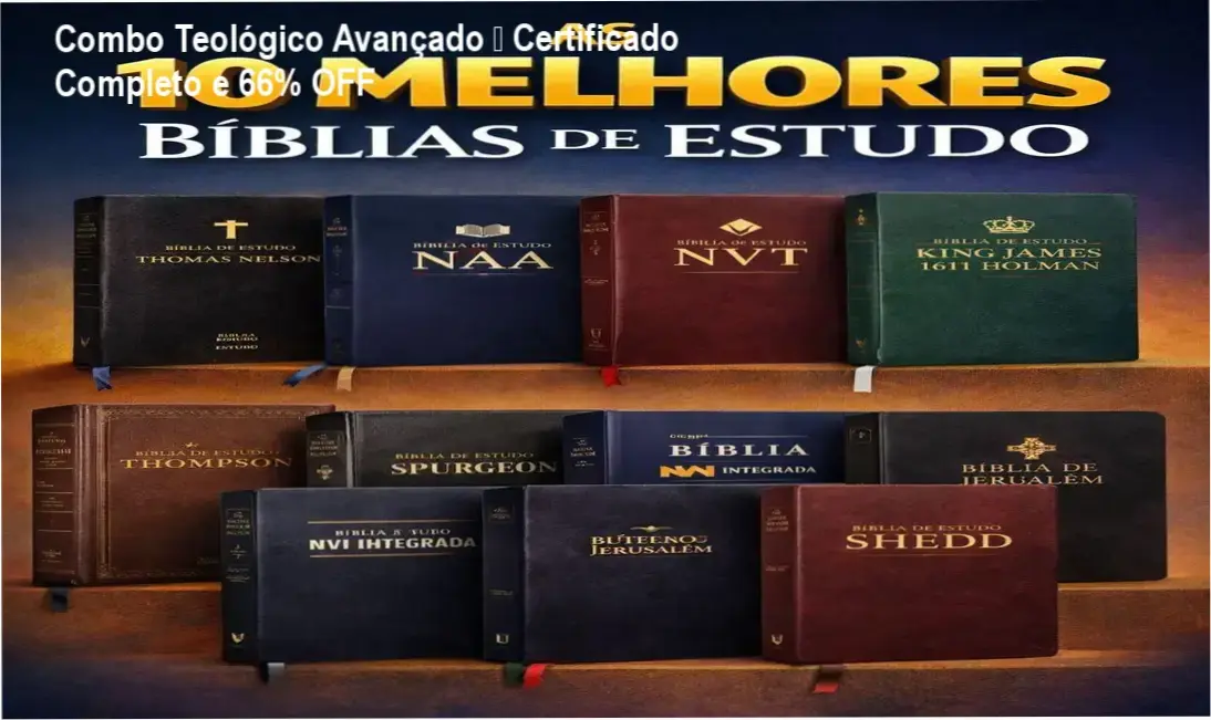 Homem lendo apostilas teológicas e usando tablet com o curso online, mostrando a promoção do Combo Teológico Avançado