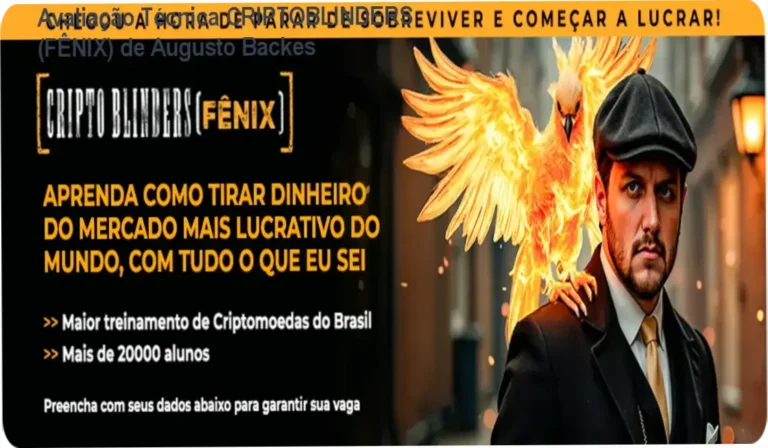 Visão interna do curso cripto Blinders com foco em análise técnica e gestão de risco