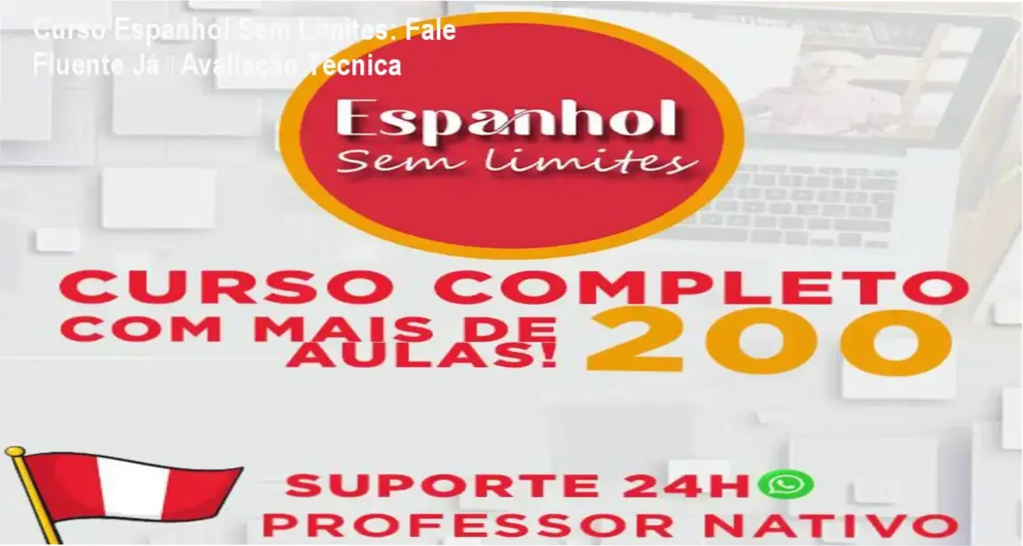 Imagem promocional do Curso Espanhol Sem Limites destacando aulas ao vivo e suporte via WhatsApp