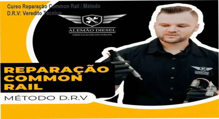 Imagem promocional do Curso de Reparação Common Rail – Método D.R.V mostrando ferramentas e certificado